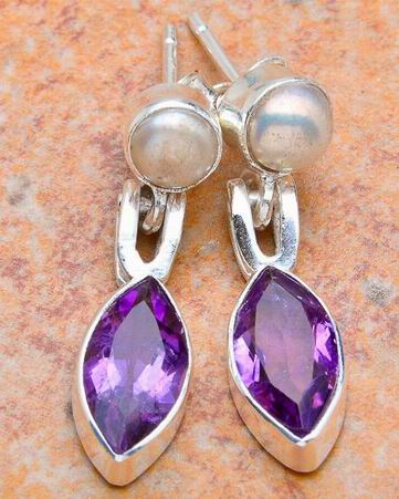 27mm NATURAL AMETHYST PEARL SILVER EARRINGS